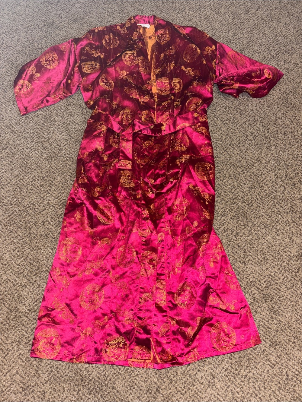 Burgundy Red and Gold Brocade Robe Jacket Medium